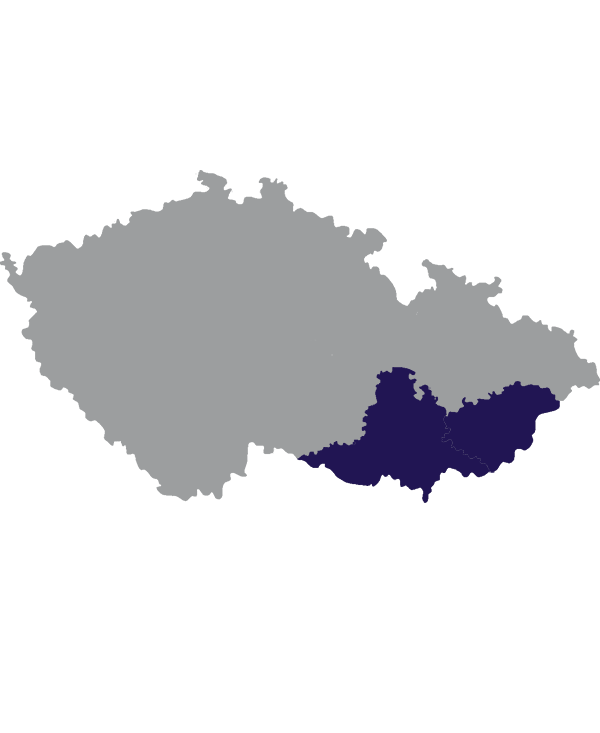 Landkaart Tsjechië grijs met regio Zlín donkerblauw op transparante achtergrond - 600 * 733 pixels